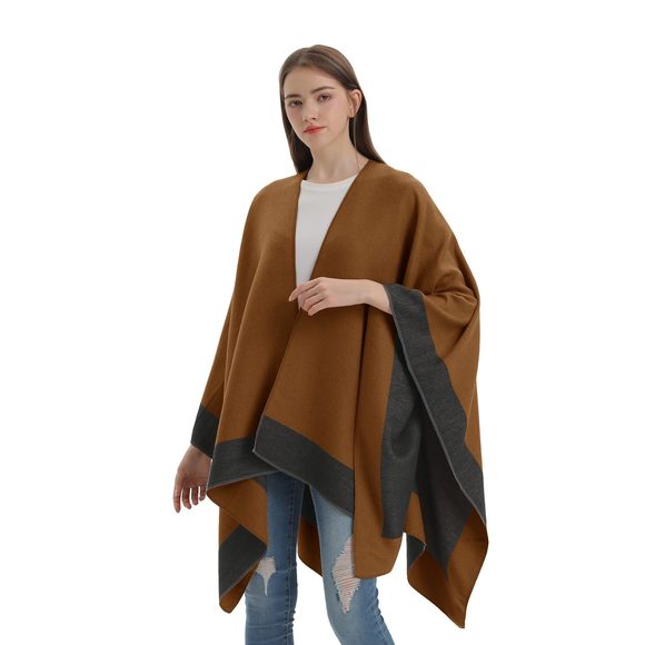 Women's Shawl Wrap Poncho Sweater Open Front Cape For Fall Winter,border-dark🤟 - Picture 2 of 5